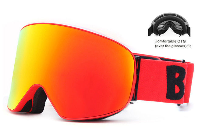 Red Color Ski Goggles High Clear Vision Dual Layer Polycarbonate Lens Material supplier